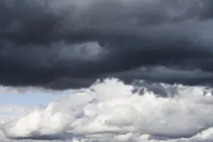 Dramatic Cloud Formation Prints: Dramatic cloudy sky, dark thundercloud over light cumulus clouds