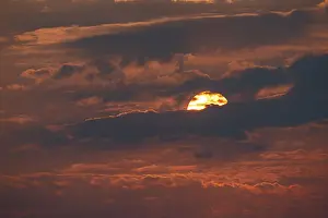 Namibia Evening Sky Prints: Dramatic sunset with clouds and sun