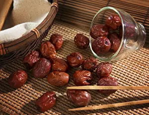 Alternative Medicine Prints: Dried Red Date or Chinese Jujube Print on Bamboo Mat
