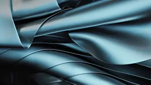 Abstract Art Prints: Metallic Blue Wave 3D Print