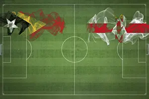 Prints of East Timor vs Northern Ireland Soccer Match, national colors, national flags, soccer field, football game, Competition concept, Copy space Sport Prints: East Timor vs Northern Ireland Soccer Match Print