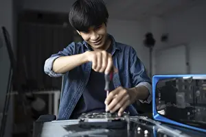 IT Engineer Prints: IT Engineer installing Hardware Equipment Development Facility Engineer Maintenance computer Motherboard Electronic