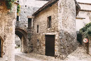 Deserted Stone Building Europe Prints: Facade of old stone buildings in Perouges, France
