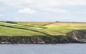 Prints of Fields and Farms Cliffs over cliffs, Mothecombe Beach, Mothecombe, River Emme and Red Cove, Plymouth, South Devon, England, United Kingdom Plymouth Prints: Mothecombe Beach Landscape Print, South Devon, England