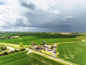 Windmill Aerial View Prints: Fields and Windmill from a drone