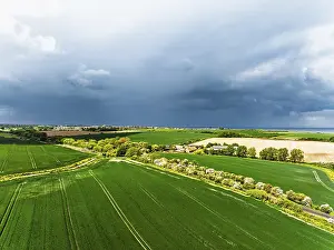 Fields From Above UK Prints: Fields and Windmill from a drone