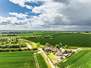Windmill Aerial View Prints: Fields and Windmill from a drone