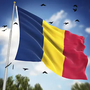 Prints of Flag of Chad, This is a computer generated and 3d rendered image Chad Prints: Computer Generated 3D Rendered Print of the Flag of Chad