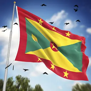 Framed Print : Computer Generated 3D Rendered Flag of Grenada Print