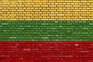 Prints of Flag of Lithuania painted on brick wall Lithuania Prints: Flag of Lithuania Painted on Brick Wall Print