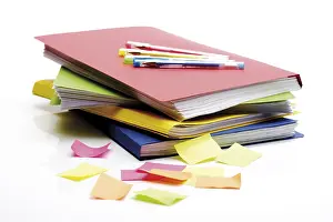 Office Supplies Prints: Folder, post-it notes and pens