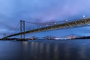 UNESCO World Heritage Site Edinburgh Prints: The Forth Road Bridge with the Forth Bridge in the background