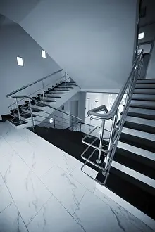 Door Prints: Glass Doors with a Child on a Marble Staircase Print