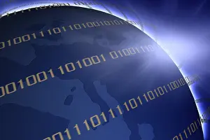 Electronic Data Transmission Prints: Globe with binary code