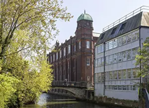Prints of Guntons Building on right, St George's building 1899 left, Norwich University of the Arts NUA, River Wensum, Norwich, Norfolk, England, UK Guntons Building on right, St George's building 1899 left Norwich Prints: Guntons Building and St Georges Print, Norwich 1899