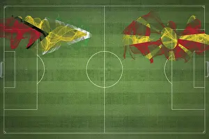 Prints of Guyana vs North Macedonia Soccer Match, national colors, national flags, soccer field, football game, Competition concept, Copy space Macedonia Prints: Guyana vs North Macedonia Soccer Match Print