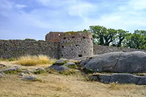 Prints of Hammershus Castle, the largest medieval fortification in northern Europe on the west coast of the Hammeren headland at the northern tip of the island of Bornholm, Denmark, Scandinavia Castle Prints: Hammershus Castle Print - Bornholm, Denmark
