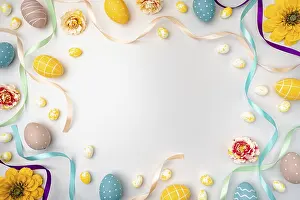 Food Photography Studio Shot Prints: Happy Easter background with easter eggs
