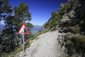 Prints of Hiking path through the gypsum wall to the 'Three Sisters' formation (Drei Schwestern) Liechtenstein Prints: Gypsum Wall Hike Print, Principality of Liechtenstein