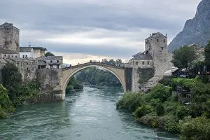 Prints of Historic Old Town of Mostar on the Neretva River, Stari most, Old Bridge, Mostar, Herzegovina, Bosnia and Herzegovina Bosnia And Herzegovina Prints: Historic Old Town of Mostar Print, Neretva River