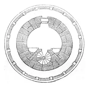 Vintage Tower Illustration Prints: Horizontal section in the upper tower