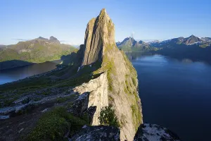 Steep Cliff Landscape Prints: Iconic mountain Segla with steeply sloping cliffs