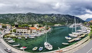 Prints of KOTOR, MONTENEGRO, JUNE 18: View on bay and ships on June 18, 2014 in Kotor, Montenegro Montenegro Prints: Kotor Bay Print: Ships at Sunset, June 18, 2014