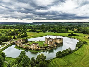 Prints of Leeds Castle from a drone, River Len, Kent, England, United Kingdom Leeds Prints: Leeds Castle Print from a Drone, River Len, Kent