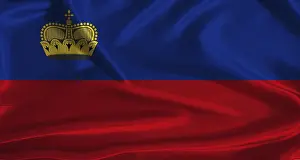 Prints of Liechtenstein flag with cloth textured background. National flag of Liechtenstein with realistic texture Liechtenstein Prints: Liechtenstein Flag Print with Cloth Textured Background