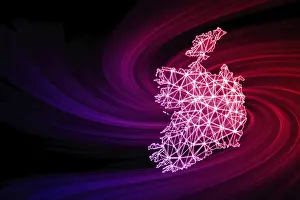 Map Prints: Polygonal Mesh Line Map Print of Ireland