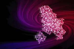 Prints of Map of Serbia Kosovo, Polygonal mesh line map, modern map Kosovo Prints: Map of Serbia and Kosovo, Polygonal Mesh Line Print