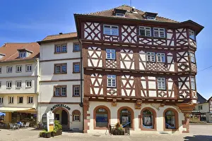Timber Framed House Architecture Prints: Mosbach, Germany, June 2021: Historic town center with timber-framed houses called 'Palmsche Haus' Mosbach