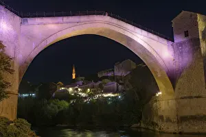 Prints of Mostar Bridge at night, an Ottoman bridge in Mostar, Bosnia and Herzegovina Bosnia And Herzegovina Prints: Mostar Bridge at Night - Ottoman Print