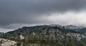 Cloudy Daytime Photography Prints: Mountain landscape with dramatic clouds