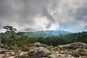 Cloudy Daytime Photography Prints: Mountain landscape with dramatic clouds