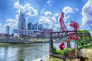 Prints of Nashville, Tennessee downtown skyline at Cumberland River Cumberland Prints: Nashville Downtown Skyline Print at Cumberland River