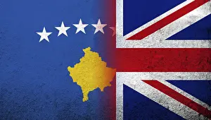 Prints of National flag of United Kingdom (Great Britain) Union Jack with The Republic of Kosovo National flag. Grunge background Kosovo Prints: National Flag Print - UK Union Jack with Kosovo