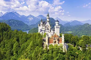 Prints of Neuschwanstein Castle in summer, near Schwangau, Ostallgau, Allgau, Swabia, Bavaria, Germany Neuschwanstein Castle in summer, near Schwangau, Ostallgu, Allgu, Swabia, Bavaria, Germany Bavaria Prints: Neuschwanstein Castle Summer Print, Bavaria Germany