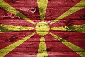 Prints of North Macedonia flag on wooden planks background wood flag North Macedonia Prints: North Macedonia Flag Print on Wooden Planks Background