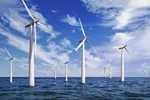 Green Energy Alternative Prints: Offshore wind farm, computer generated composite