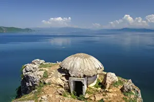 Prints of Old bunker at Lake Ohrid, near Lin, Korca region, Albania Albania Prints: Old Bunker at Lake Ohrid, Albania Print