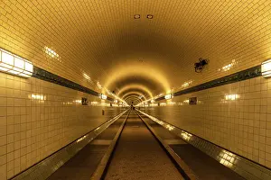 Tunnel Prints: Old Historic Elbtunnel Print, Hamburg Harbour Scene