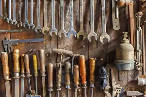 Deserted Workshop Scene Prints: Old tool panel with various tools