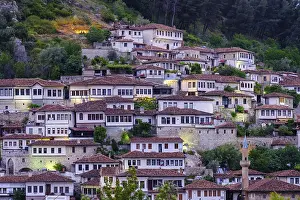 Prints of Ottoman Houses, Mangalem District, Dusk, Berat, Qark Berat, Albania Albania Prints: Ottoman Houses Print, Mangalem District, Berat, Albania