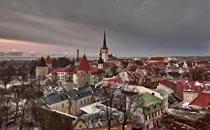 Prints of Overview of Tallinn in Estonia taken from the overlook in Toompea showing the town walls and churches. Taken in HDR to enhance the sunset Estonia Prints: Tallinn Print: Toompea Overlook at Sunset