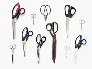 White Background Collage Prints: Pattern from various scissors on white background
