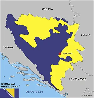 Prints of Political map of Bosnia and Herzegovina country with flag illustration Bosnia And Herzegovina Prints: Political Map of Bosnia and Herzegovina with Flag Print