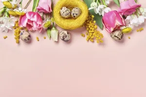Easter Composition Prints: Easter creative composition. Spring flowers