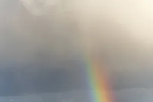 Colorful European Landscapes Prints: Rainbow appears in rain clouds in spring