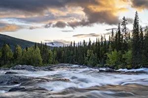 Prints of Rapids of the river Gamajahka, evening mood, Kvikkjokk, Laponia, Norrbotten, Lapland, Sweden Rapids of the river Gamajhk, evening mood, Kvikkjokk, Laponia, Norrbotten, Lapland, Sweden River Prints: Rapids of the River Gamajhk Print, Kvikkjokk Sweden